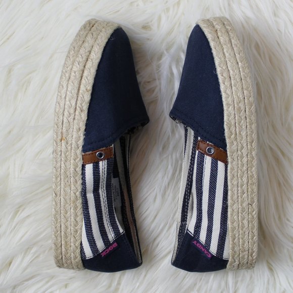 Rock & Candy Navy Blue Striped Espadrilles Woven Shoes - Picture 5 of 8